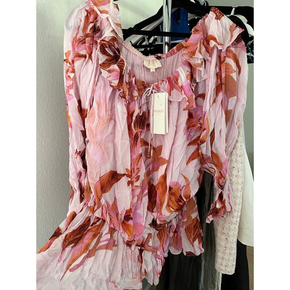 ROCOCO SAND Off Shoulder Mini Dress in Black Multi Fob - Picture 3 of 8